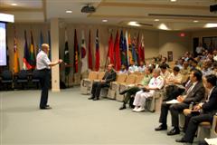 General Lance W. Lord, commander of U.S. Air Force Space Command  addresses APCSS Fellows.