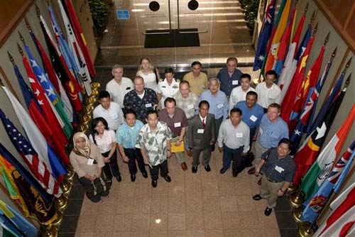 Members of the Association of Southeast Asian Nations (ASEAN) Regional Forum pose for a photo in the APCSS lobby.