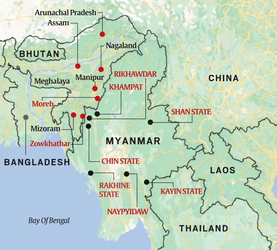 map of India-Myanmar Border Region