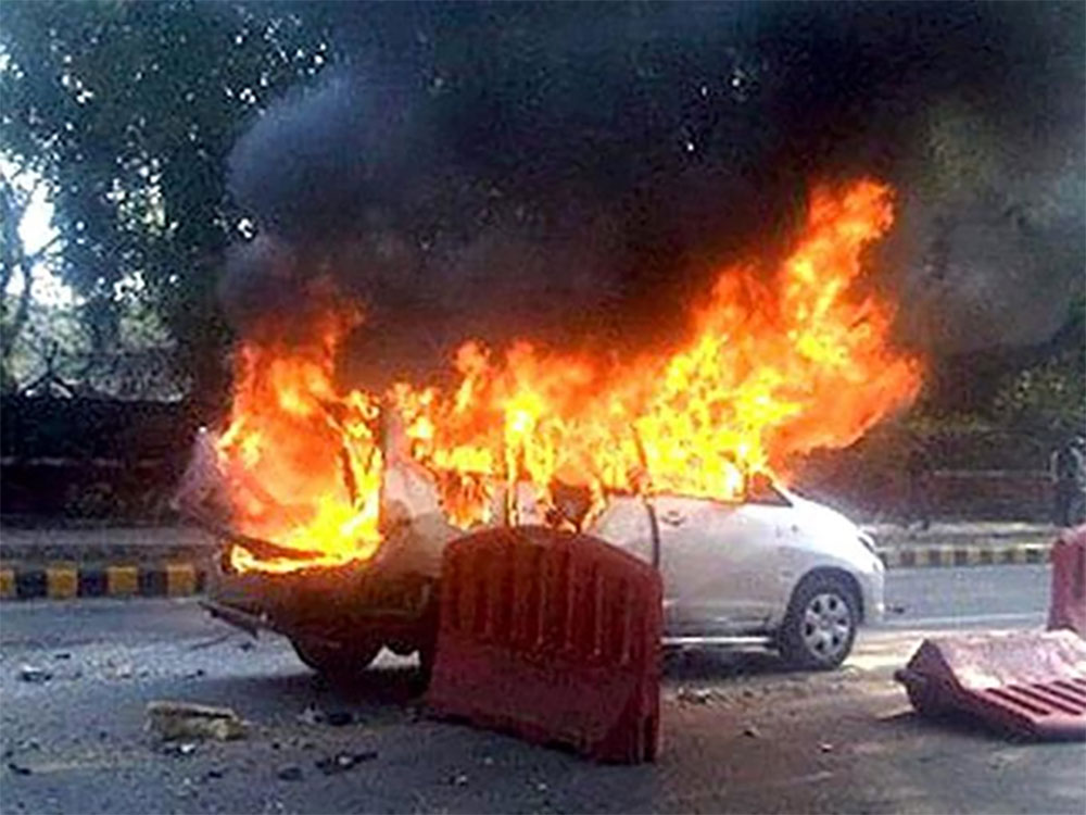 Israeli embassy car up in flames