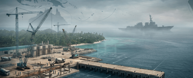 A conceptual editorial illustration representing strategic infrastructure and sovereignty in the Indo-Pacific.